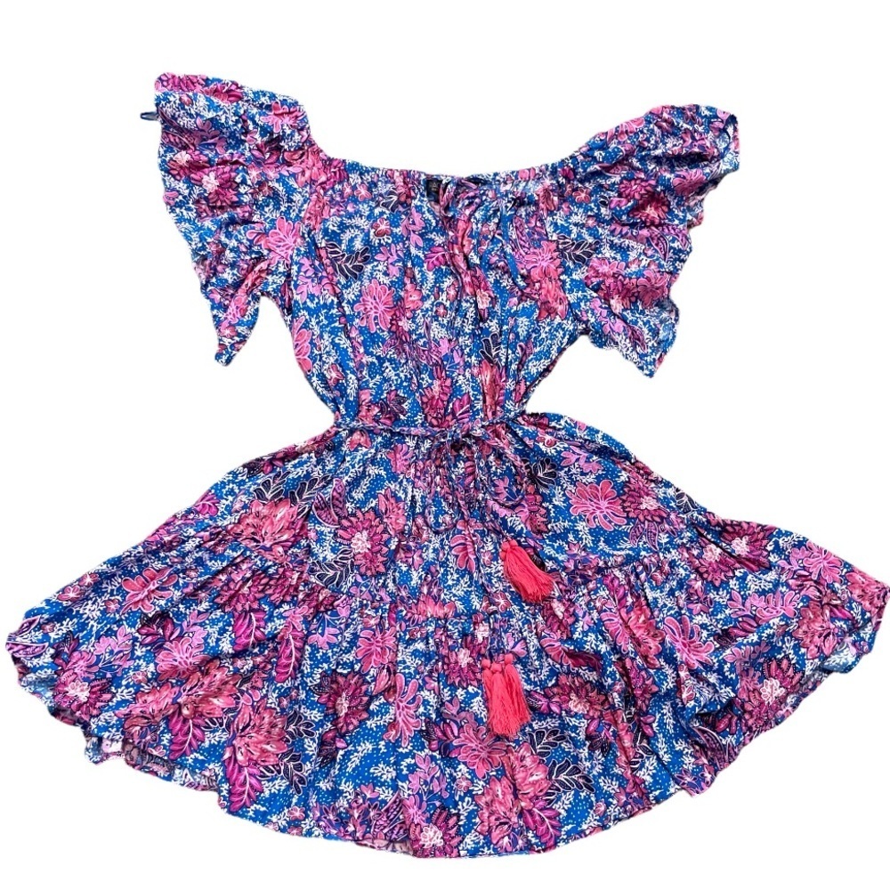 Rachel Roy Floral off shoulder tie waist tassel sun dress M - Picture 4 of 11